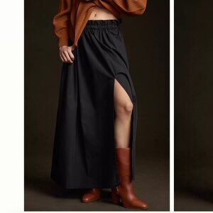 By Anthropologie Petite Black Poplin Maxi Skirt